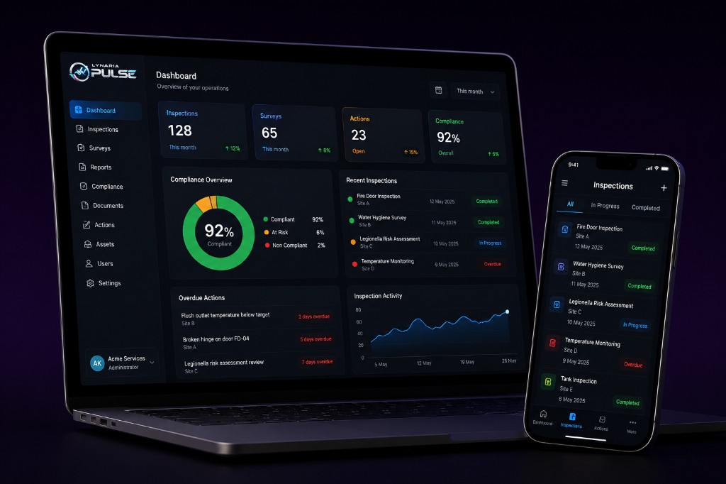Lynaria Pulse inspection platform on desktop and mobile