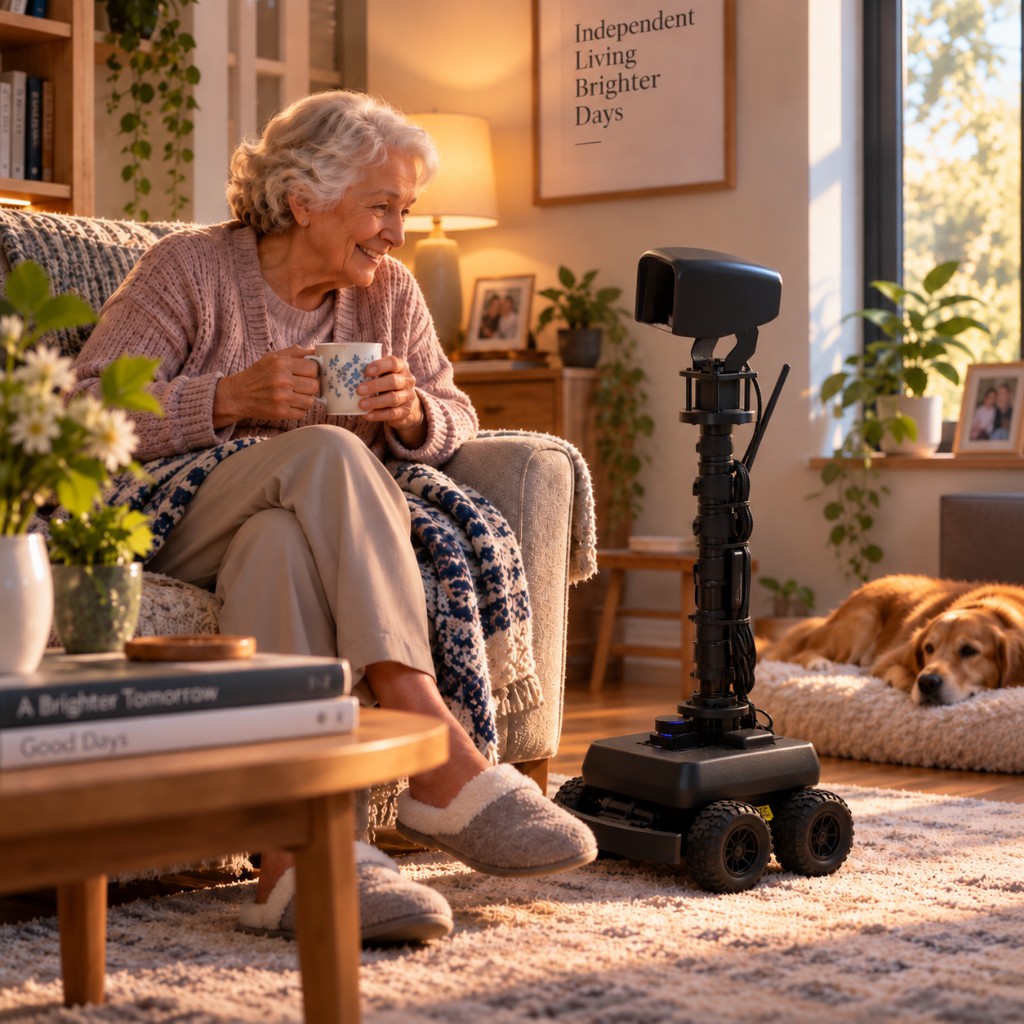 PulseBot PB1 with a person at home in warm evening light